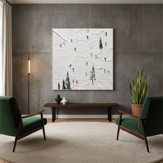 White Skiing Sport Art Textured Painting Canvas #P211