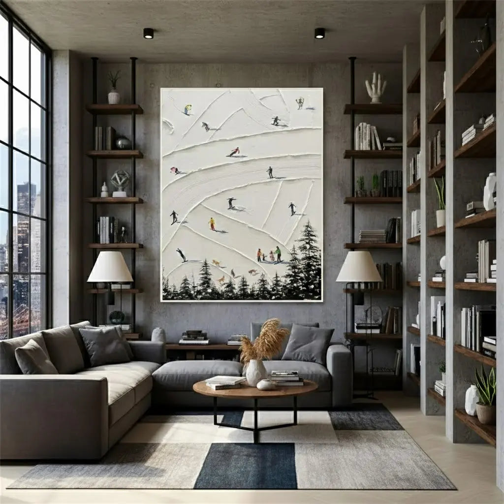 Skiing Sport Art Textured Painting Canvas #P214 ArtiQuo