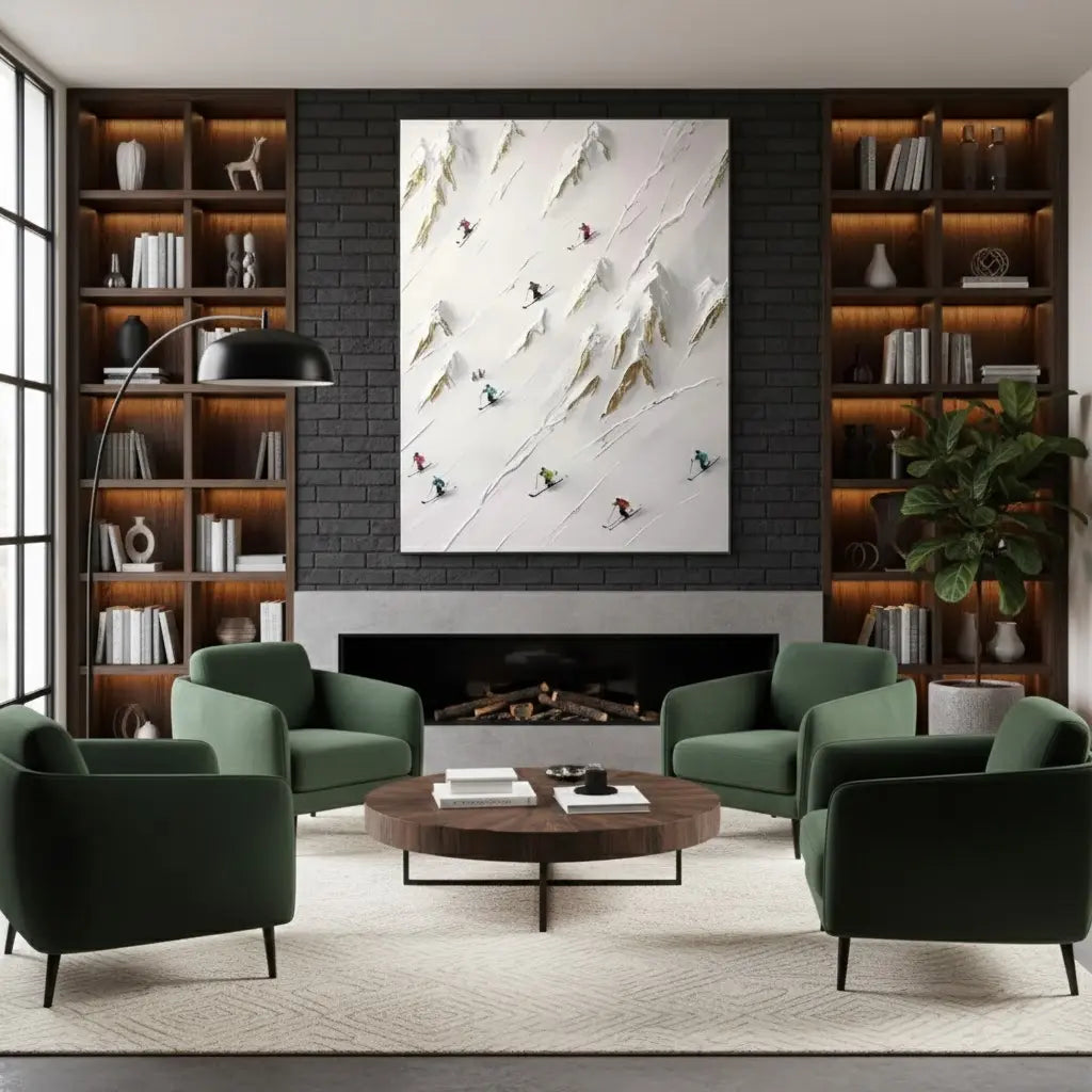 Beige Skiing Sport Art Textured Painting Canvas #P216 ArtiQuo