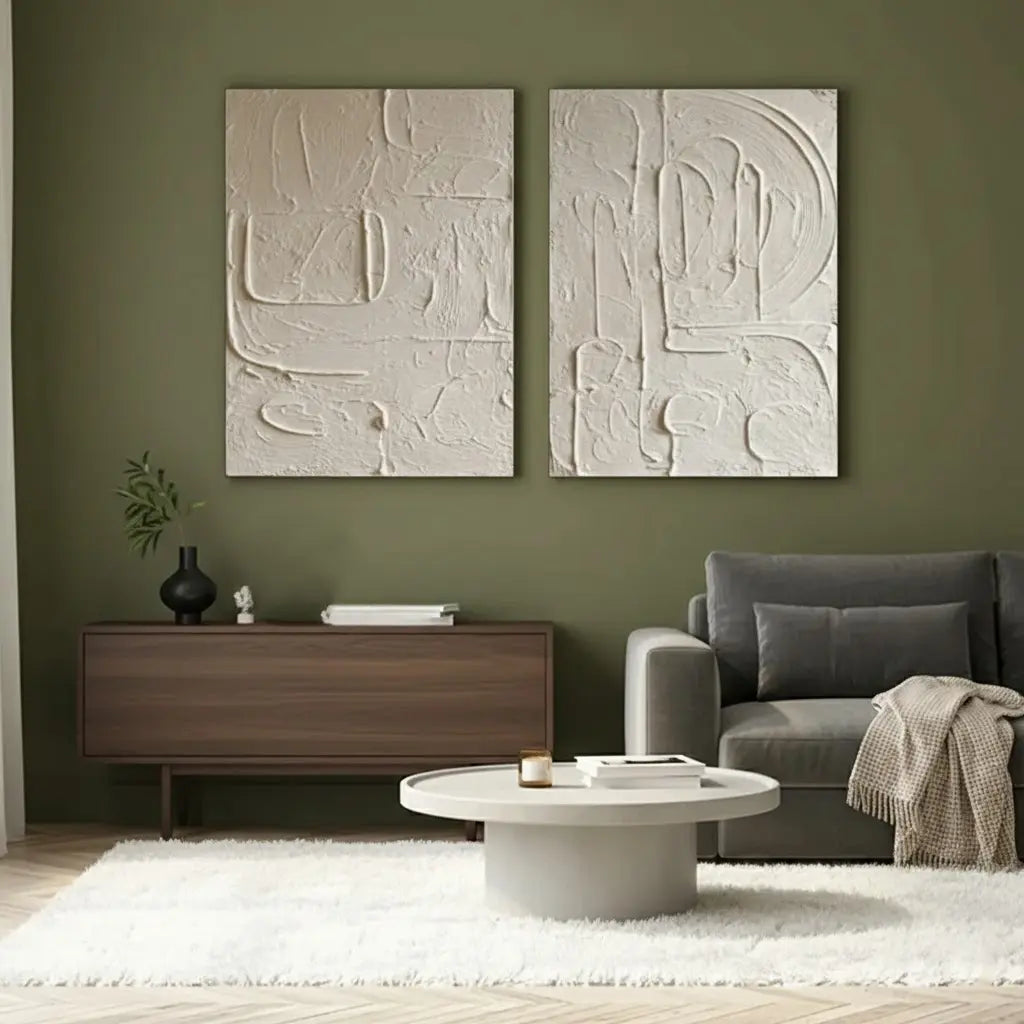 Beige Abstract Textured Set of 2 Wall Art #P218 ArtiQuo