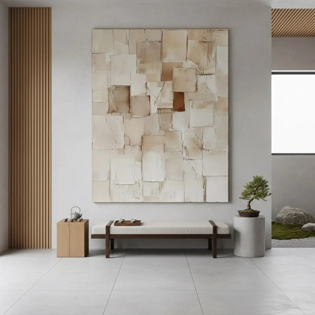 Beige Abstract Textured Wall Art #P219 ArtiQuo