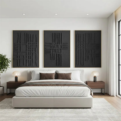 Black Minimalist Textured Painting Canvas Set of 3 #BM21 ArtiQuo