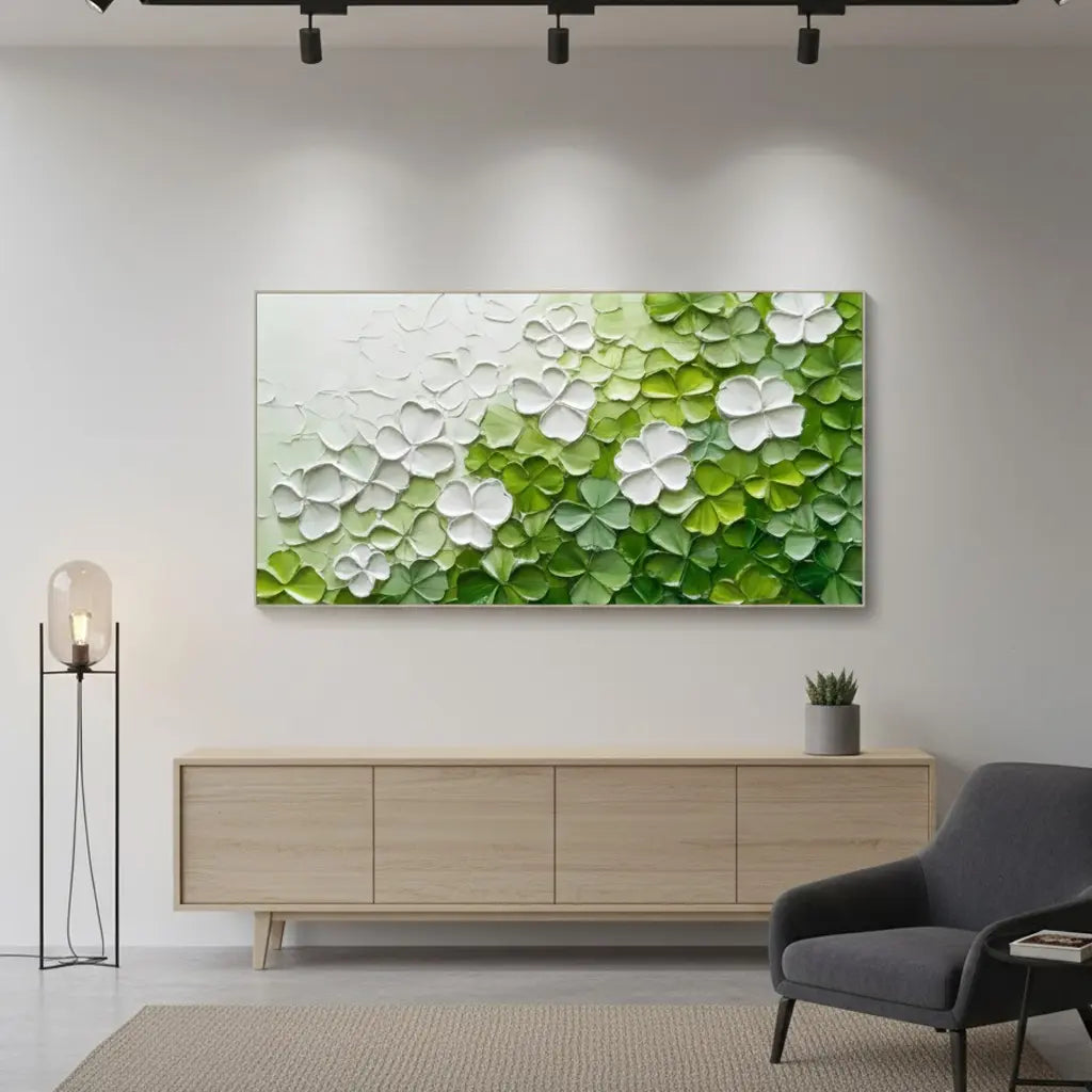 Green & White Flower & Tree Abstract Texture Canvas Art #P220 ArtiQuo