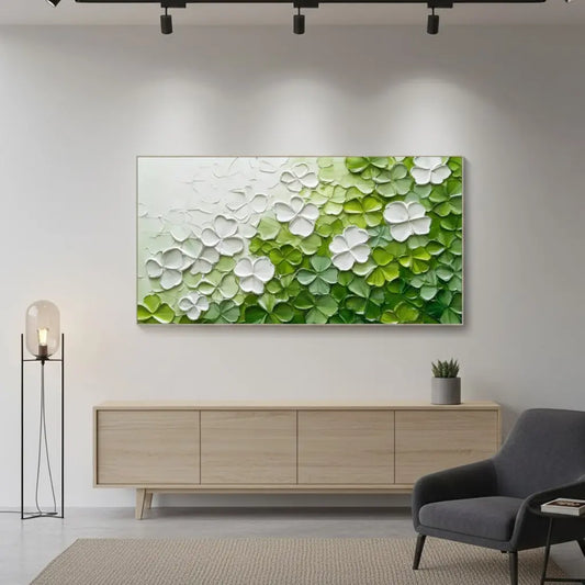 Green & White Flower & Tree Abstract Texture Canvas Art #P220 ArtiQuo