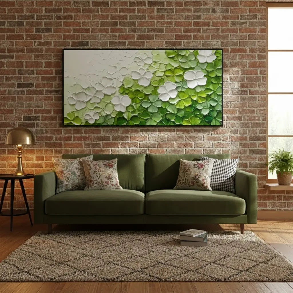 Green & White Flower & Tree Abstract Texture Canvas Art #P220 ArtiQuo