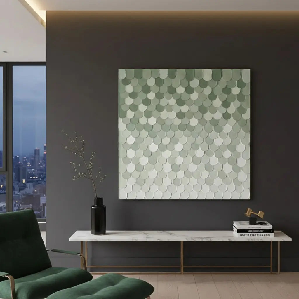 Green & White Abstract Textured Wall Art #P221 ArtiQuo