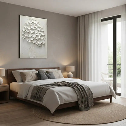 White Flower & Tree Abstract Texture Canvas Art #P222 ArtiQuo