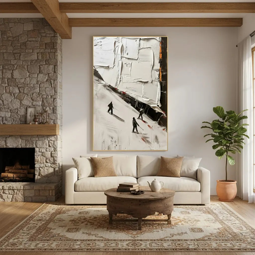 Skiing Sport Art Textured Painting Canvas #P223 ArtiQuo