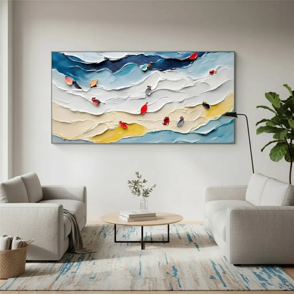 Colorful Ocean And Sky Abstract Textured Canvas Art #P227 ArtiQuo