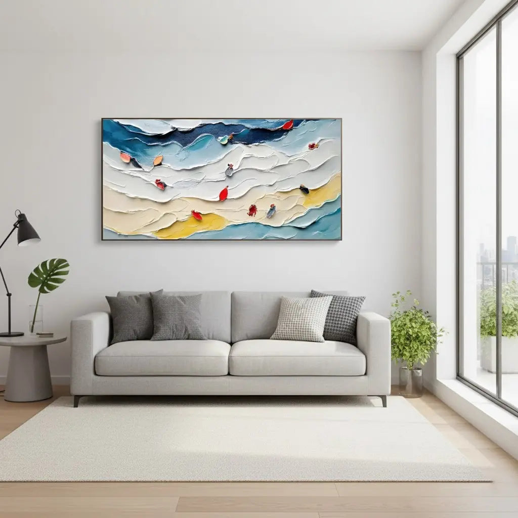 Colorful Ocean And Sky Abstract Textured Canvas Art #P227 ArtiQuo