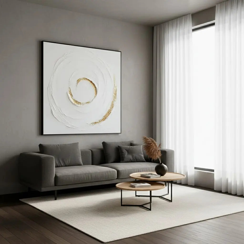 White Gold Minimalist Textured Wall Art #P231 ArtiQuo