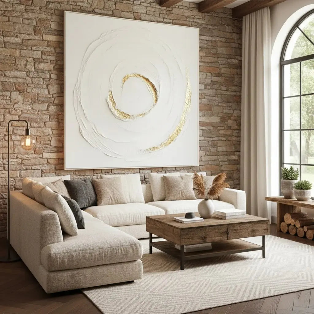 White Gold Minimalist Textured Wall Art #P231 ArtiQuo