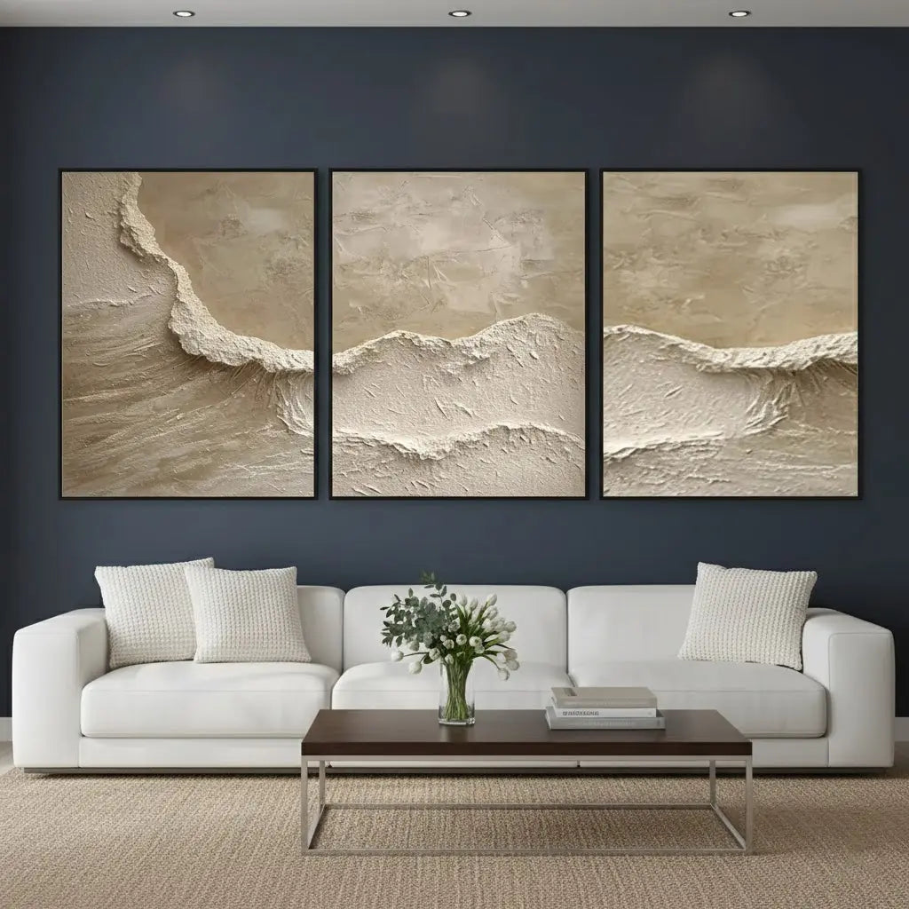 Ocean And Sky Abstract Texture Set Of 3 Canvas Art #P239 ArtiQuo