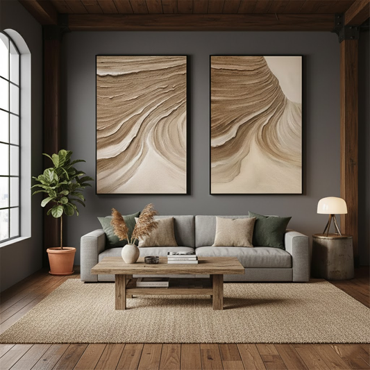 Beige & Brown Abstract Set of 2 #BBM23 ArtiQuo