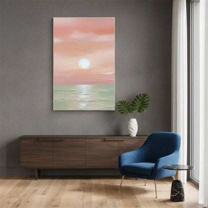 Pink And Green Ocean And Sky Abstract Textured Canvas Art #P246 ArtiQuo