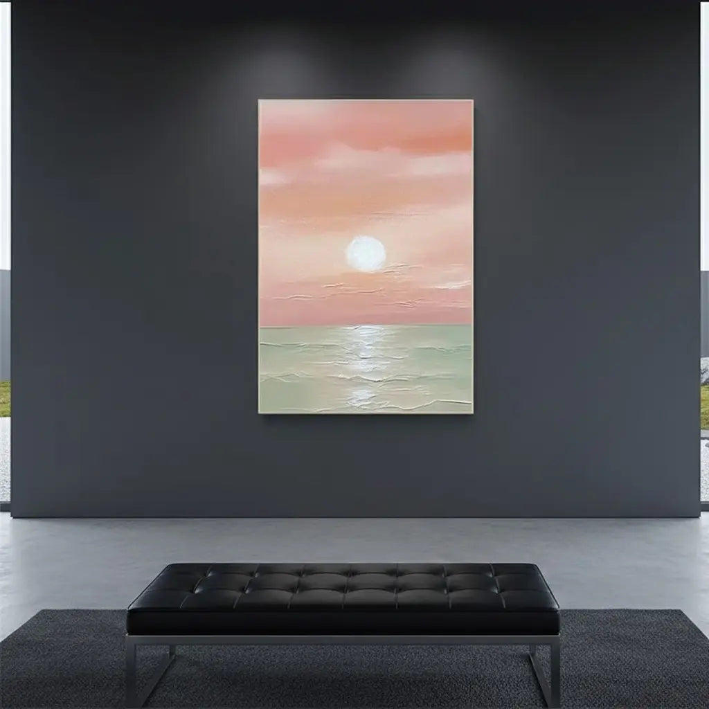 Pink And Green Ocean And Sky Abstract Textured Canvas Art #P246 ArtiQuo