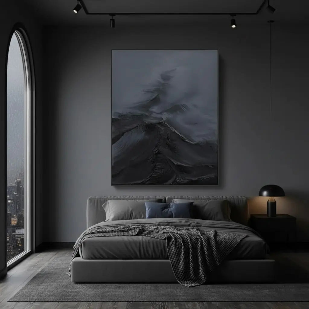 Black Minimalist Textured Painting #P249 ArtiQuo