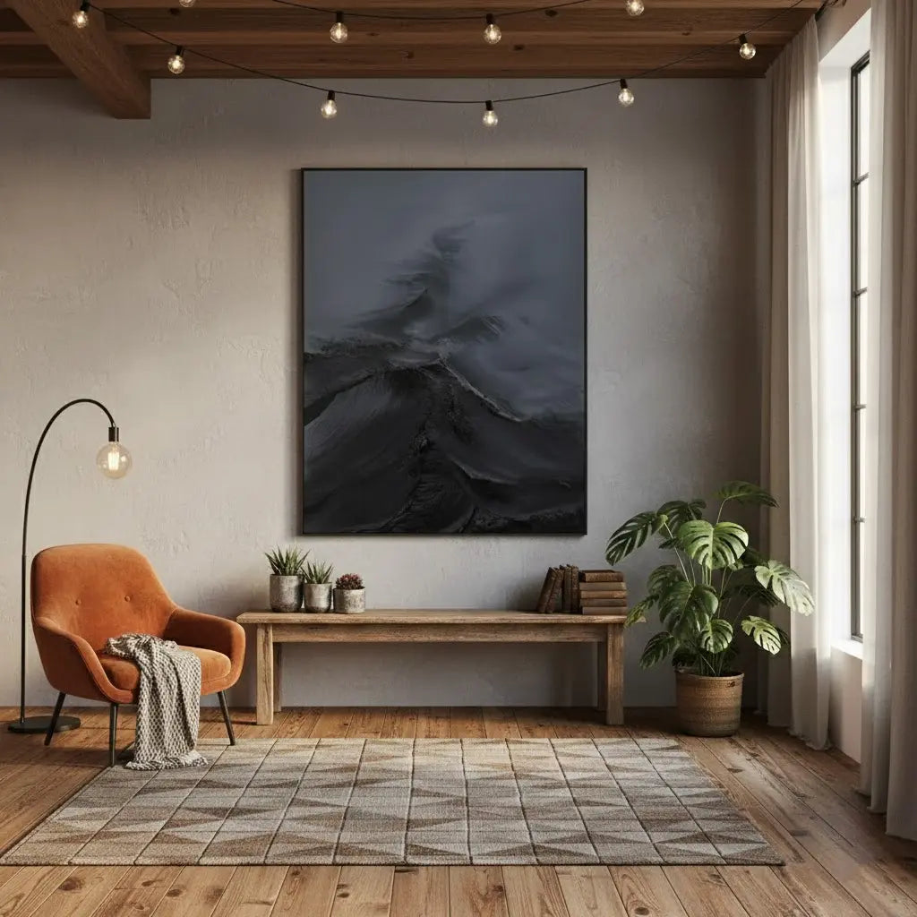 Black Minimalist Textured Painting #P249 ArtiQuo
