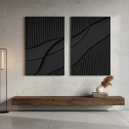 Black Plaster Art Minimalist Textured Paintings Set of 2 #P25 ArtiQuo