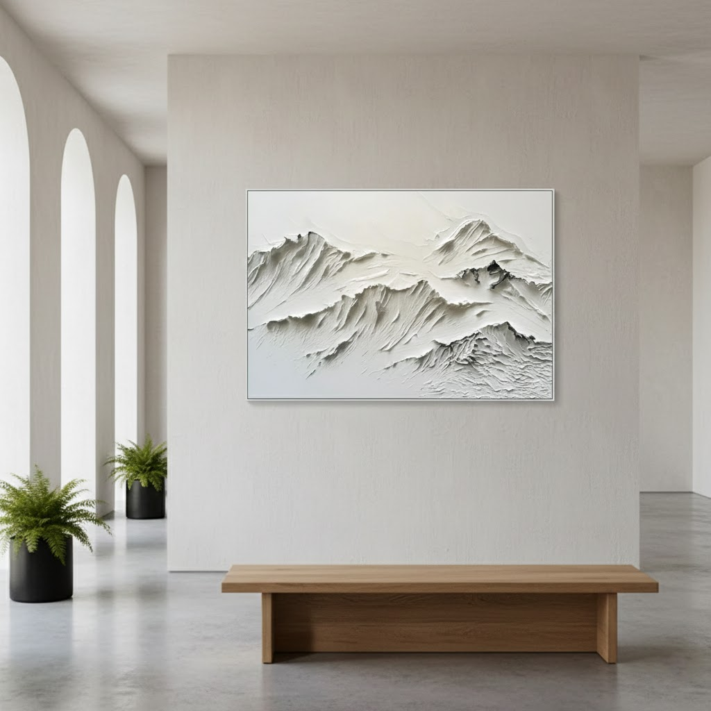 White Minimalist Textured Painting Canvas #P26