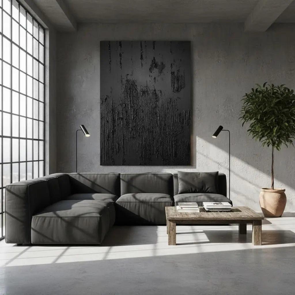 Black Minimalist Textured Wall Art #BM27 ArtiQuo