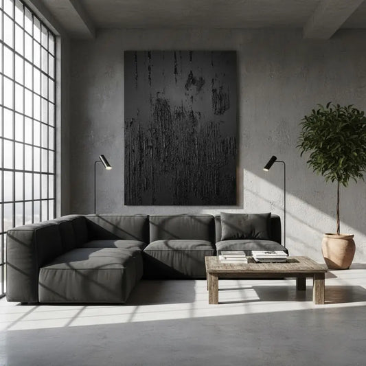 Black Minimalist Textured Wall Art #BM27 ArtiQuo