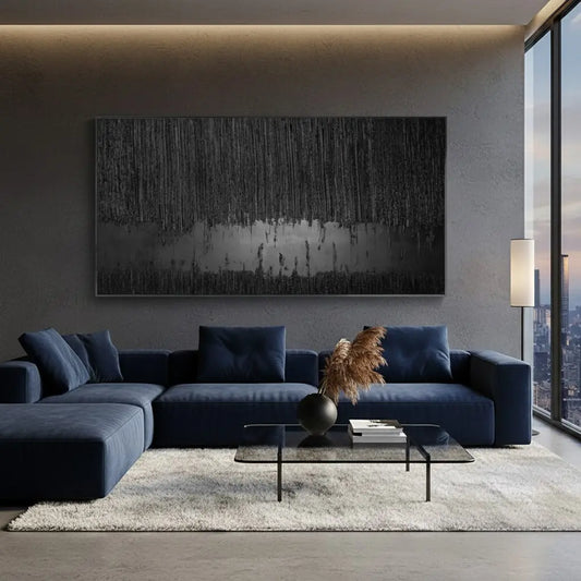 Black Minimalist Textured Painting #P27 ArtiQuo