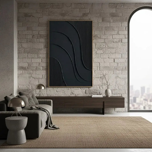 Black Plaster Art Minimalist Textured Painting #BM28 ArtiQuo