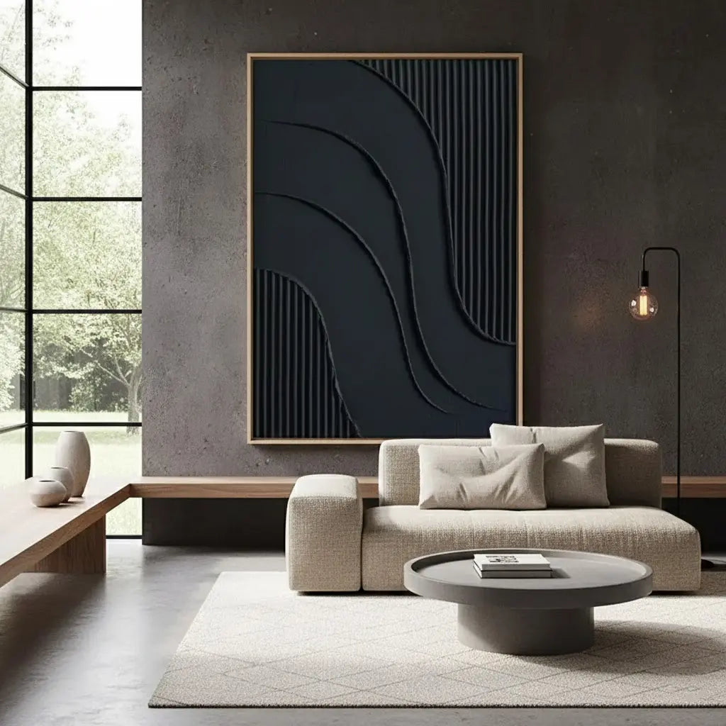 Black Plaster Art Minimalist Textured Painting #BM28 ArtiQuo