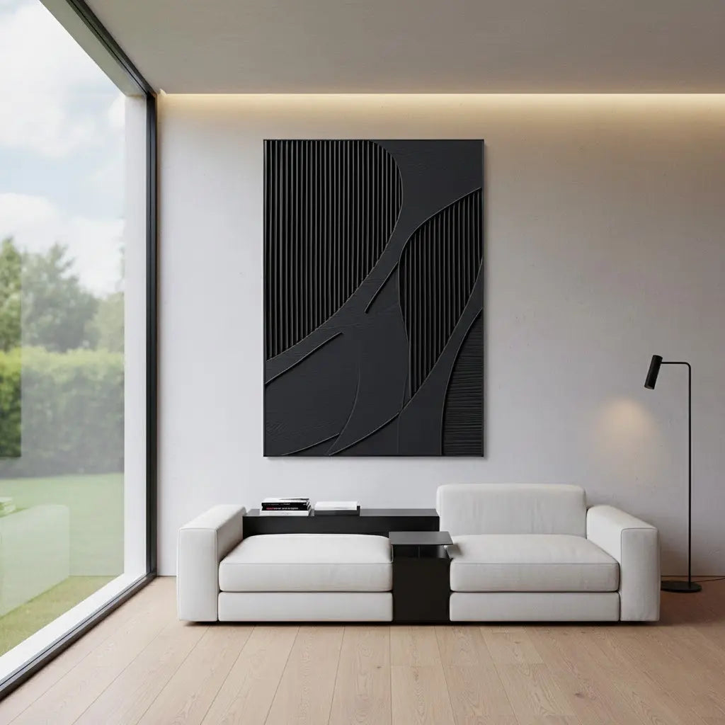 Black Plaster Art Minimalist Textured Painting #BM2 ArtiQuo