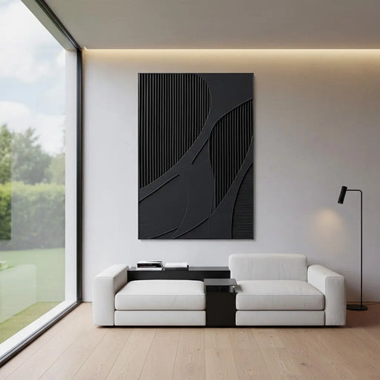 Black Plaster Art Minimalist Textured Painting #BM2 ArtiQuo