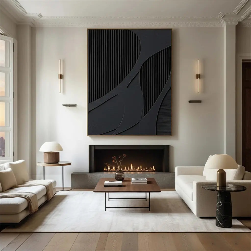 Black Plaster Art Minimalist Textured Painting #BM2 ArtiQuo