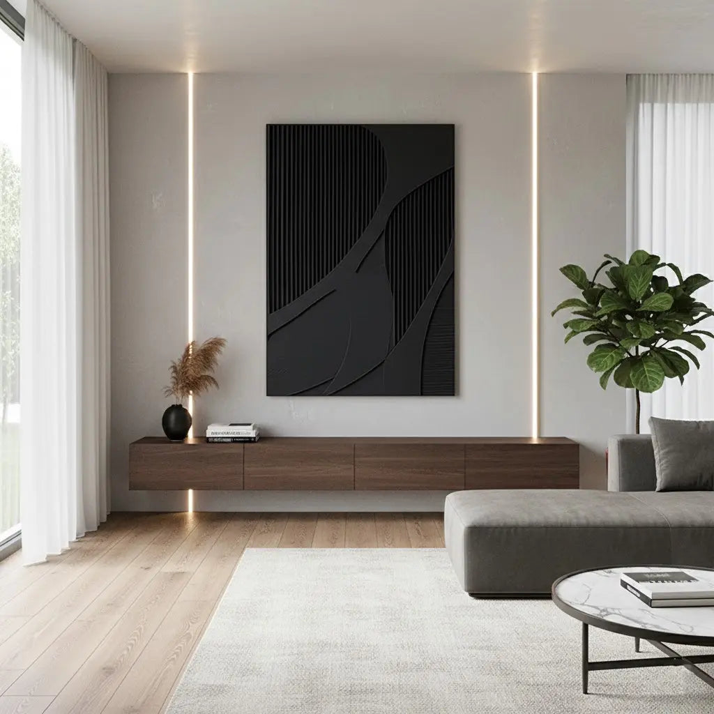 Black Plaster Art Minimalist Textured Painting #BM2 ArtiQuo