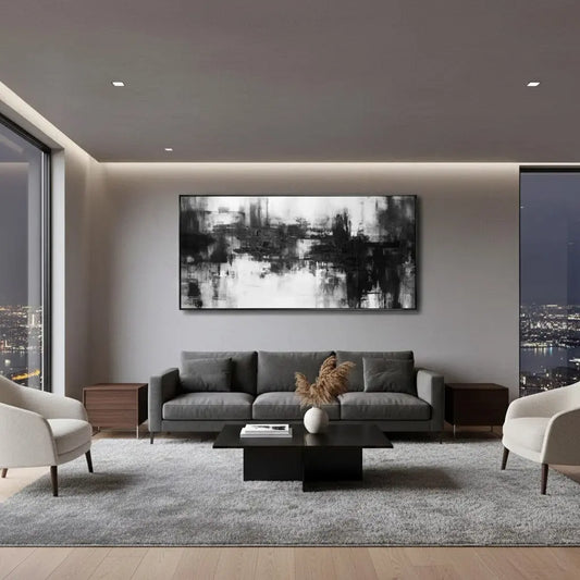 Black White Abstract Textured Wall Art #BM30 ArtiQuo