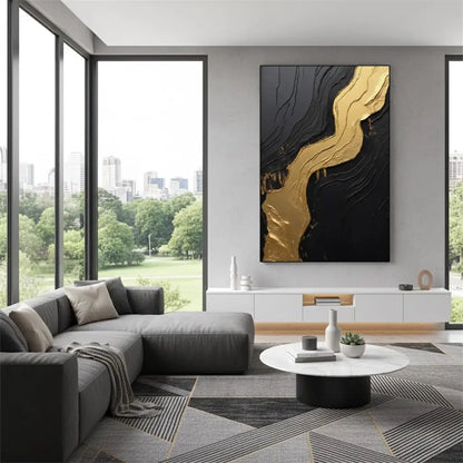 Black Gold Minimalist Textured Painting #BM32 ArtiQuo