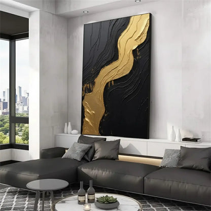 Black Gold Minimalist Textured Painting #BM32 ArtiQuo