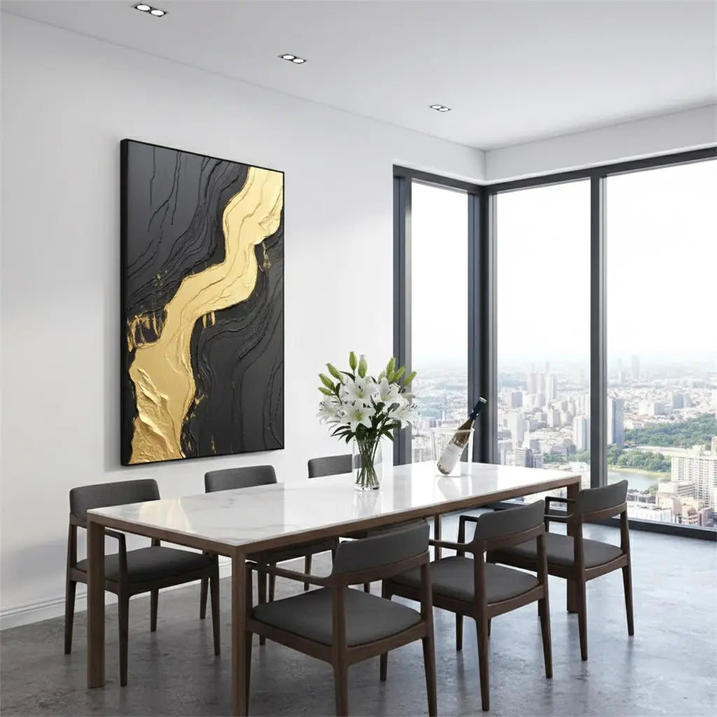 Black Gold Minimalist Textured Painting #BM32 ArtiQuo