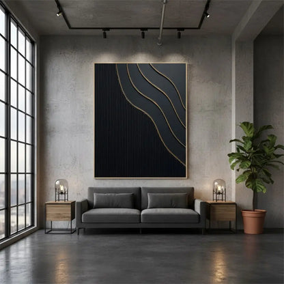 Black Gold Minimalist Textured Painting #BM35 ArtiQuo