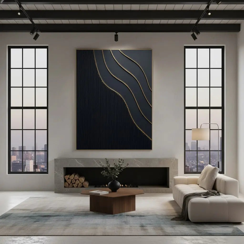 Black Gold Minimalist Textured Painting #BM35 ArtiQuo