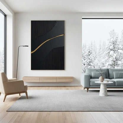 Black Gold Minimalist Textured Painting #BM36 ArtiQuo