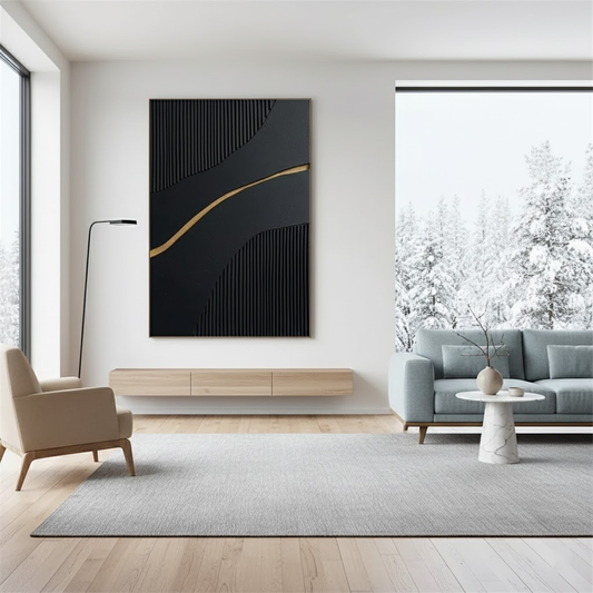 Black Gold Minimalist Textured Painting #BM36 ArtiQuo