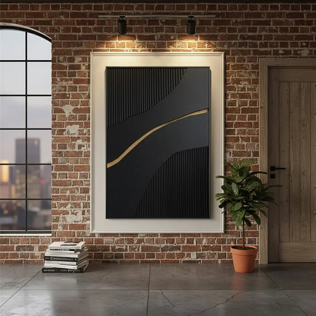 Black Gold Minimalist Textured Painting #BM36 ArtiQuo