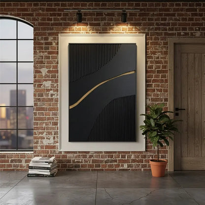 Black Gold Minimalist Textured Painting #BM36 ArtiQuo