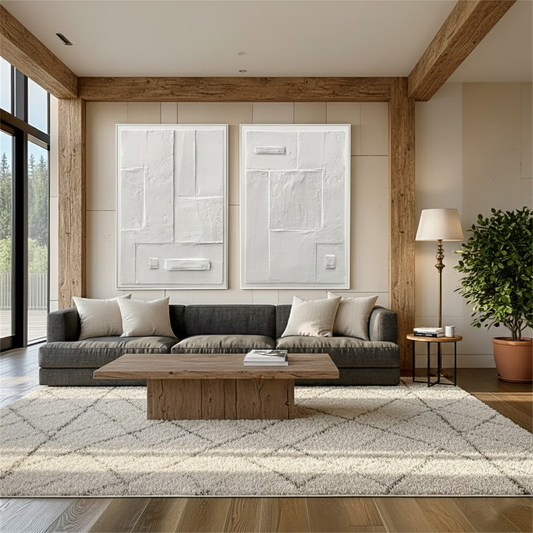 White Minimalist Textured Paintings Canvas Set of 2 #WM37