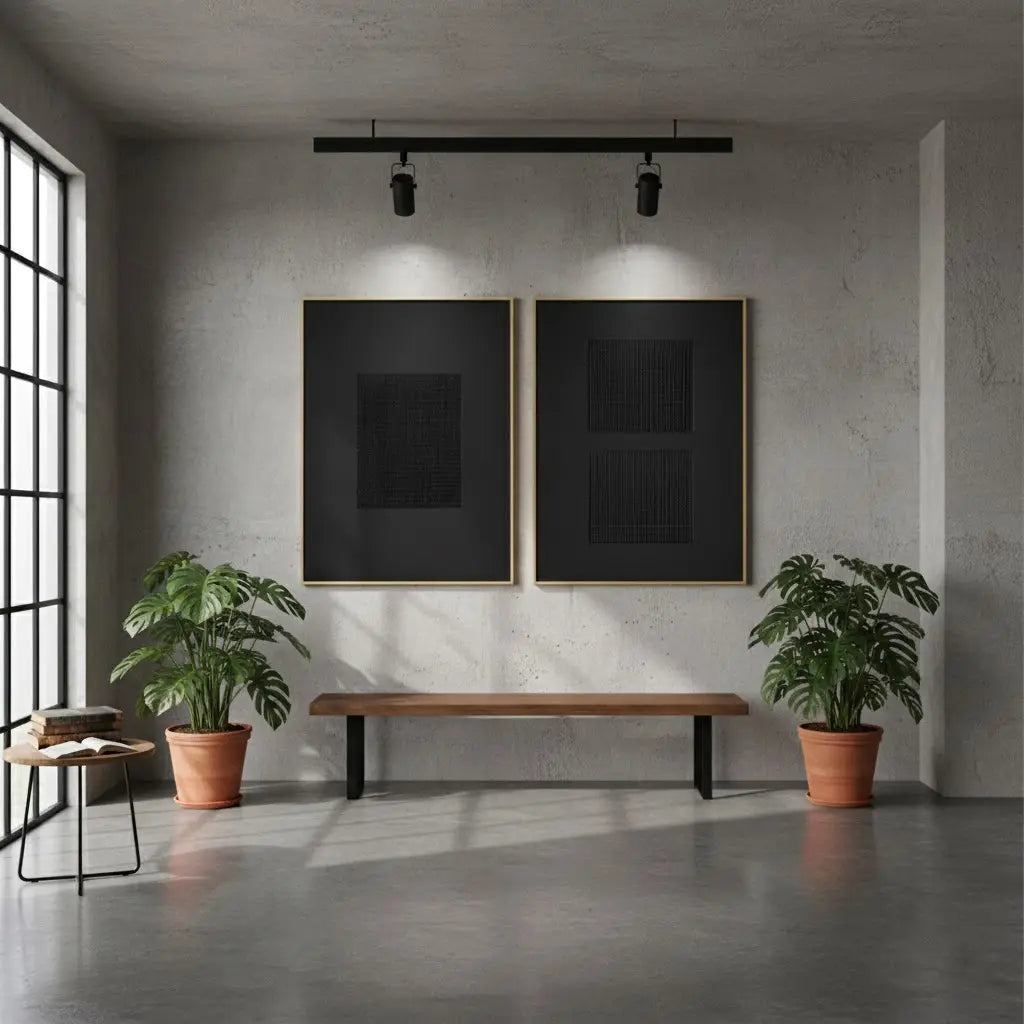 Black Minimalist Textured Paintings Canvas Set of 2 #BM39 ArtiQuo