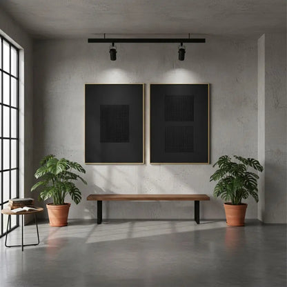 Black Minimalist Textured Paintings Canvas Set of 2 #BM39 ArtiQuo
