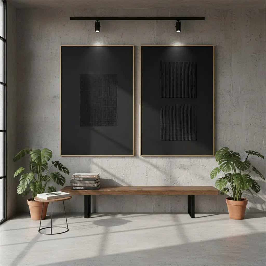 Black Minimalist Textured Paintings Canvas Set of 2 #BM39 ArtiQuo