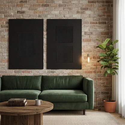 Black Minimalist Textured Paintings Canvas Set of 2 #BM39 ArtiQuo