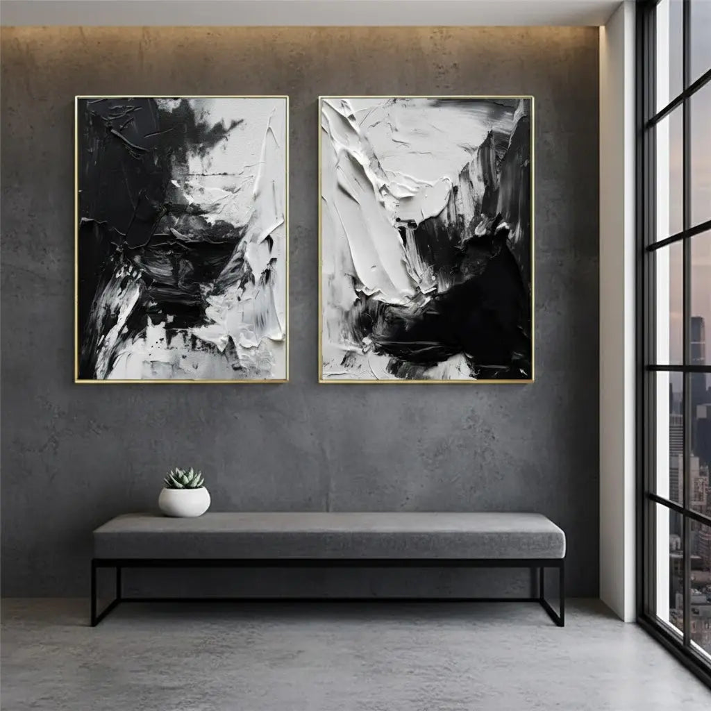 Black White Textured Minimalist Wall Art Set of 2 #BM40 ArtiQuo