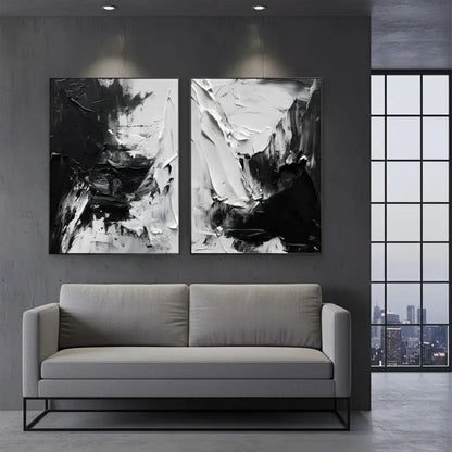 Black White Textured Minimalist Wall Art Set of 2 #BM40 ArtiQuo